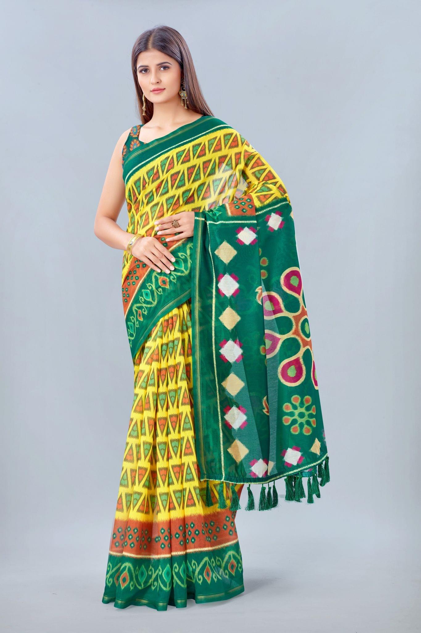 Women's Pure Cotton Abstract Digital Print Multicolor Saree