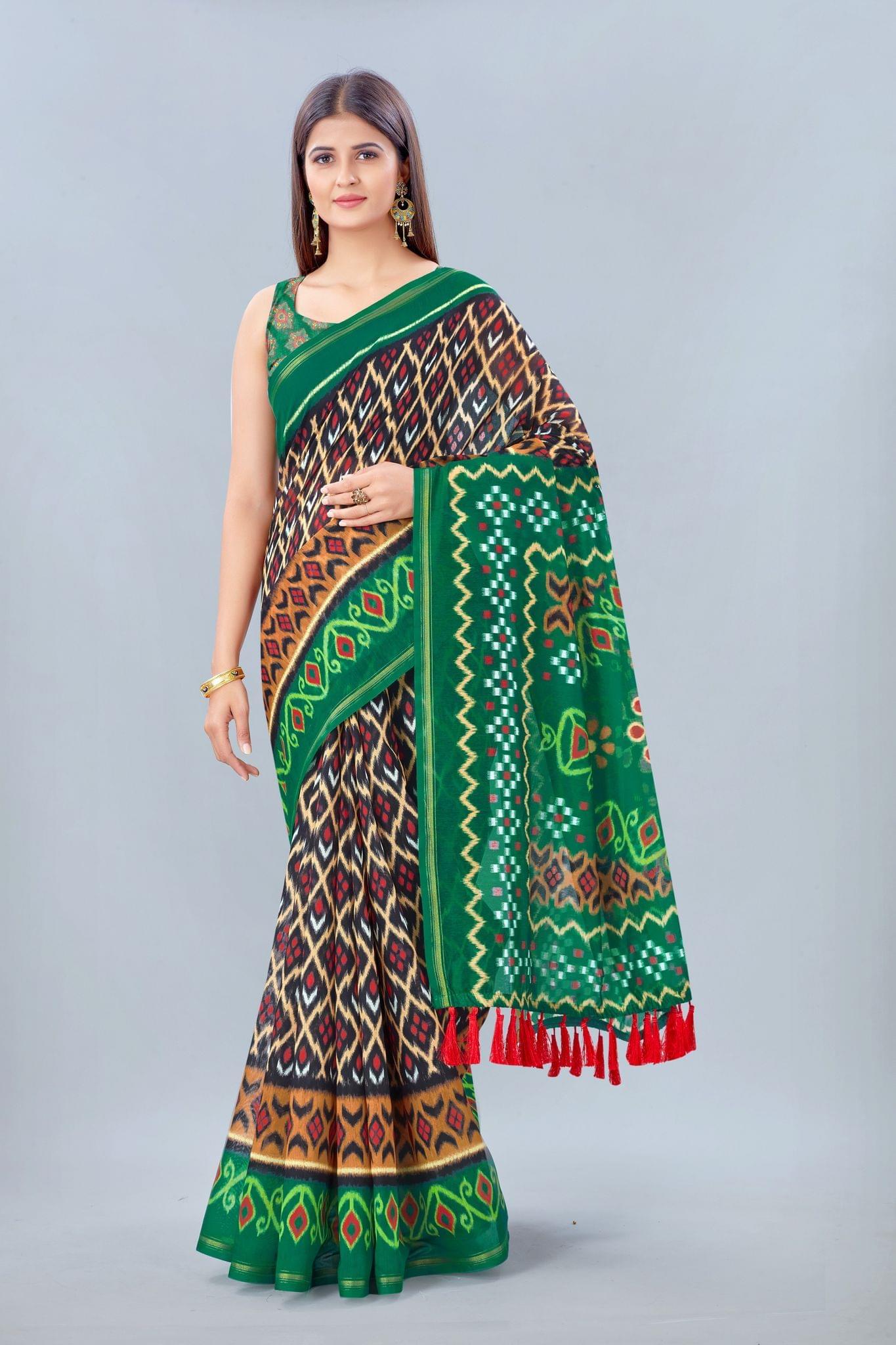 Women's Pure Cotton Bandhej Digital Print Multicolor Saree