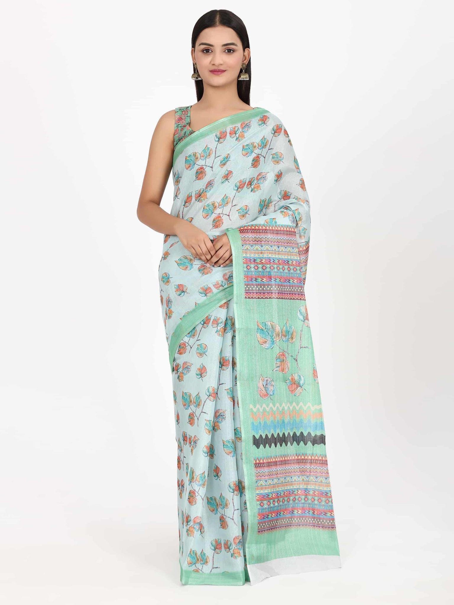Women's Digital Print Zari Woven Multicolor Saree