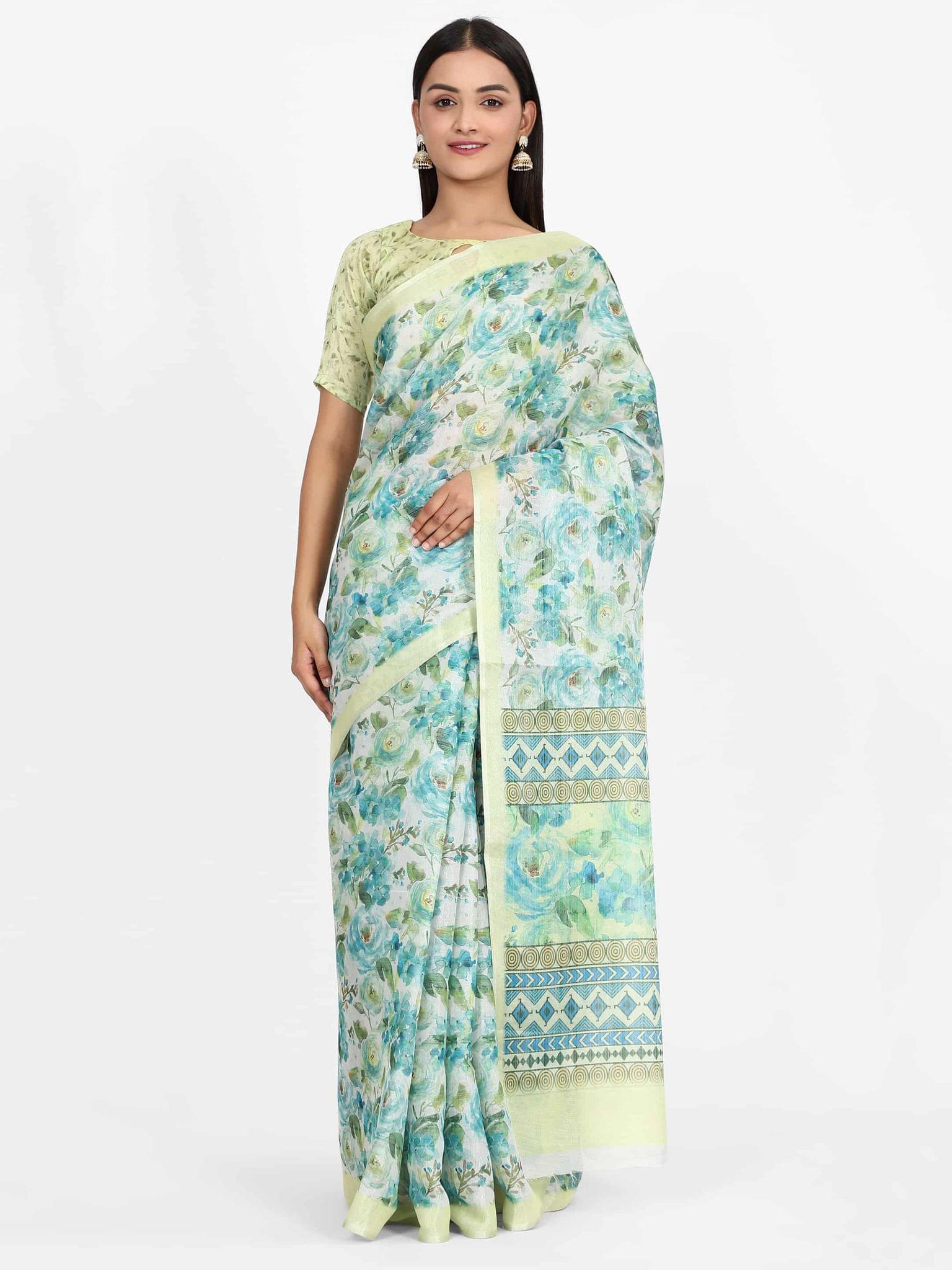 Women's Digital Print Zari Woven Multicolor Saree
