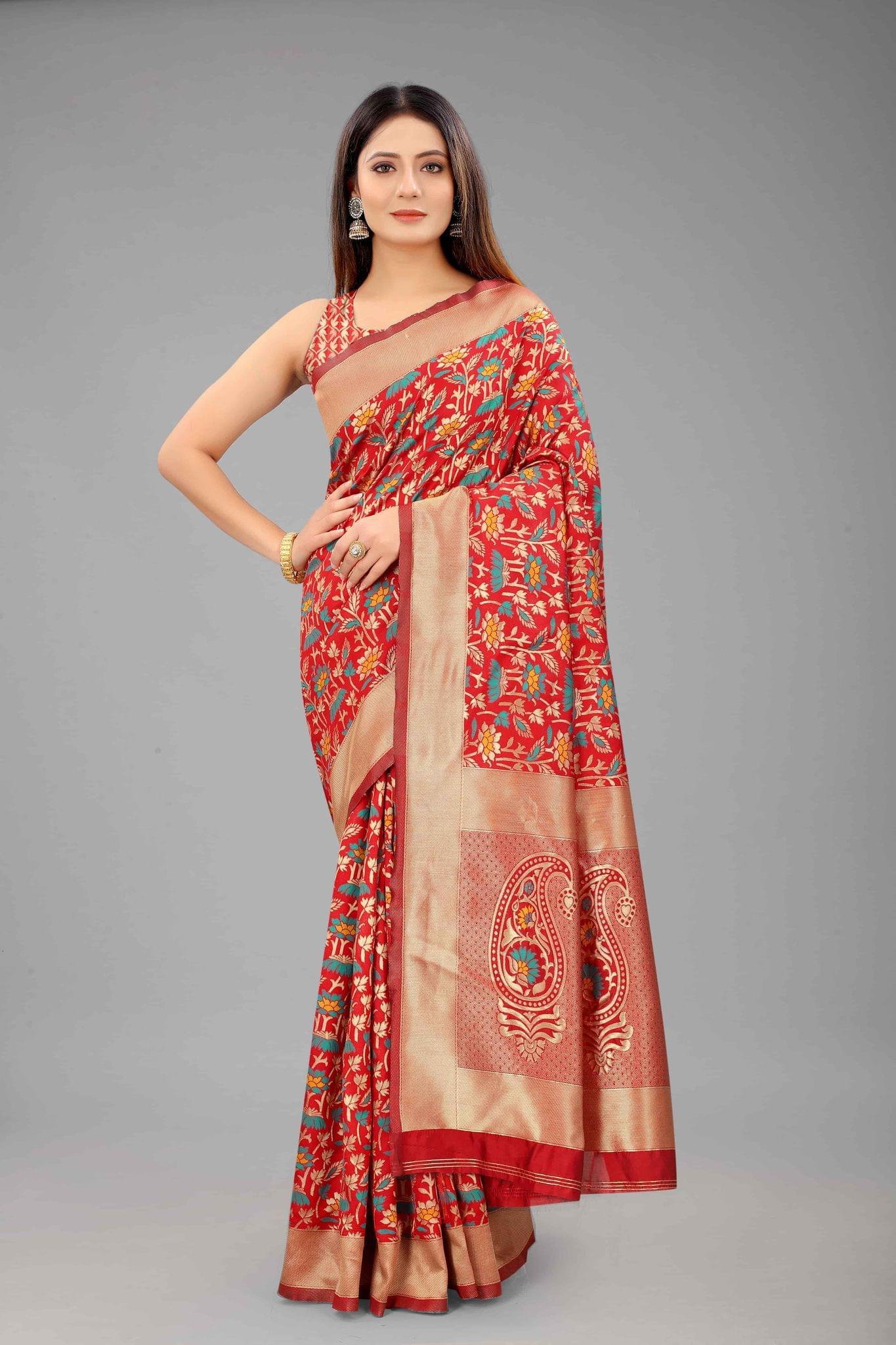 Women's Banarasi Silk Woven Design Red Saree