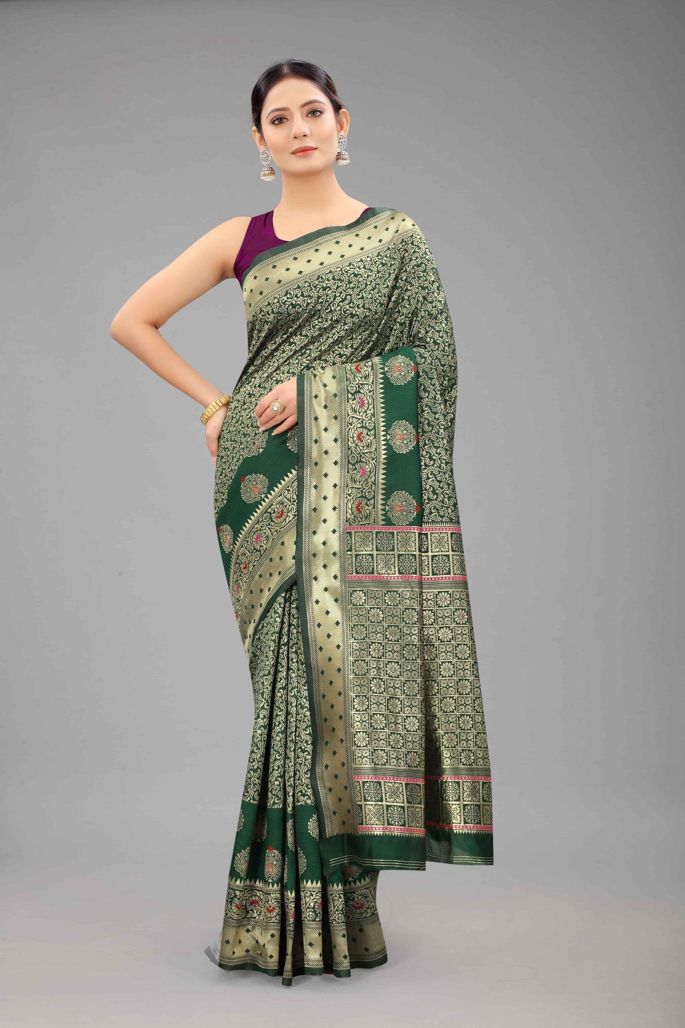 Women's Banarasi Silk Woven Design Green Saree