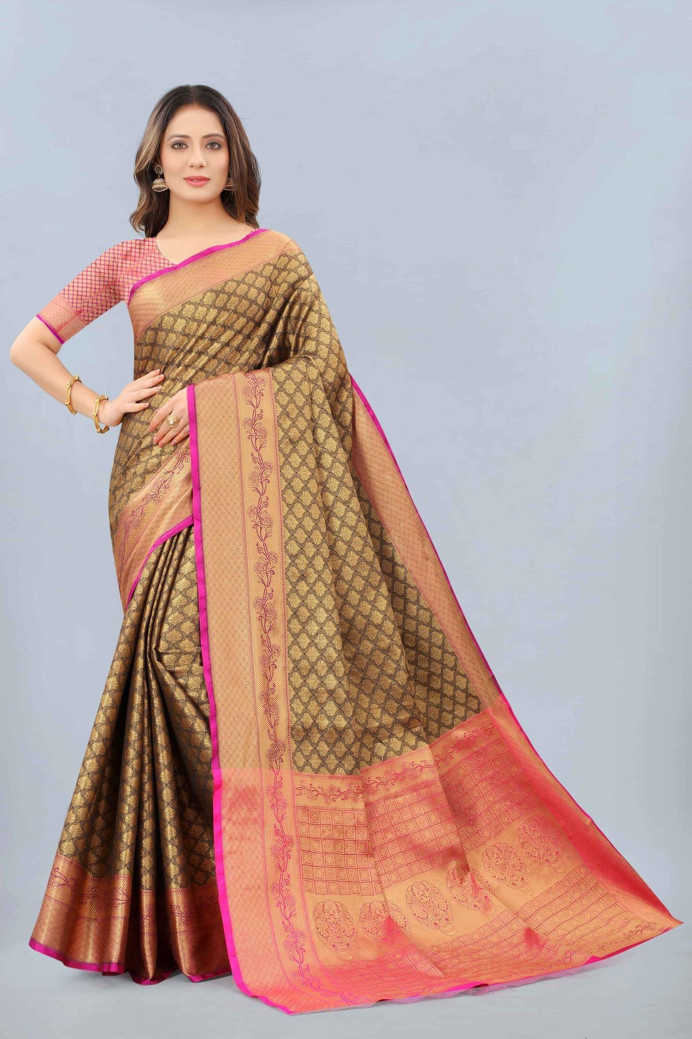 Women's Kanjeewaram Silk Woven Black Saree