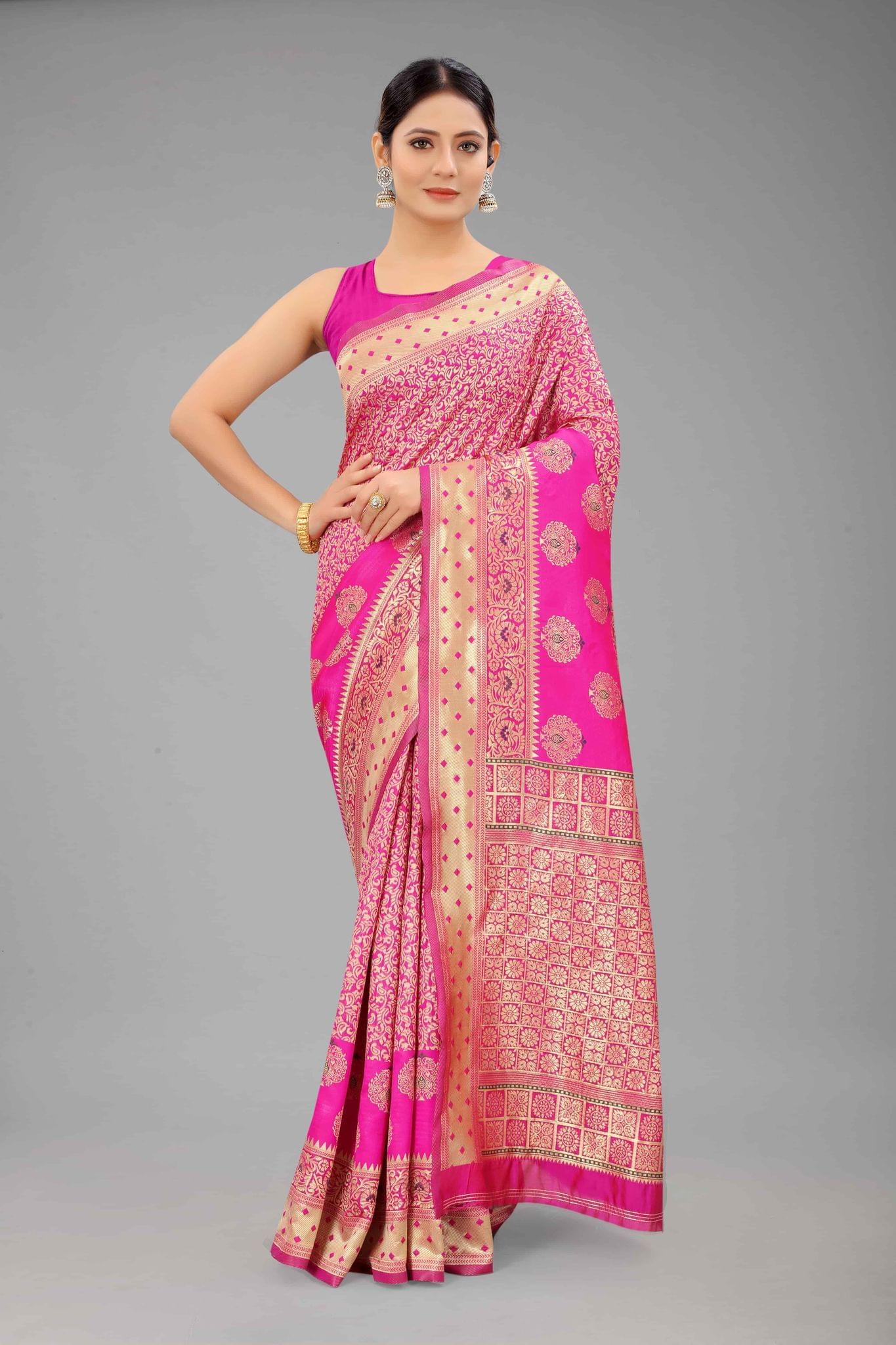 Women's Banarasi Silk Woven Design Pink Saree