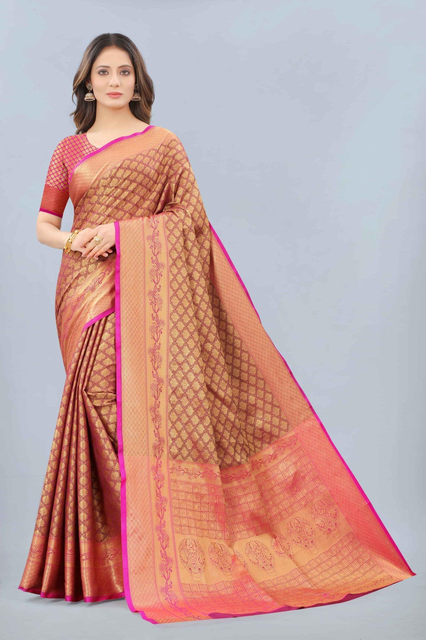 Women's Kanjeewaram Silk Woven Pink Saree
