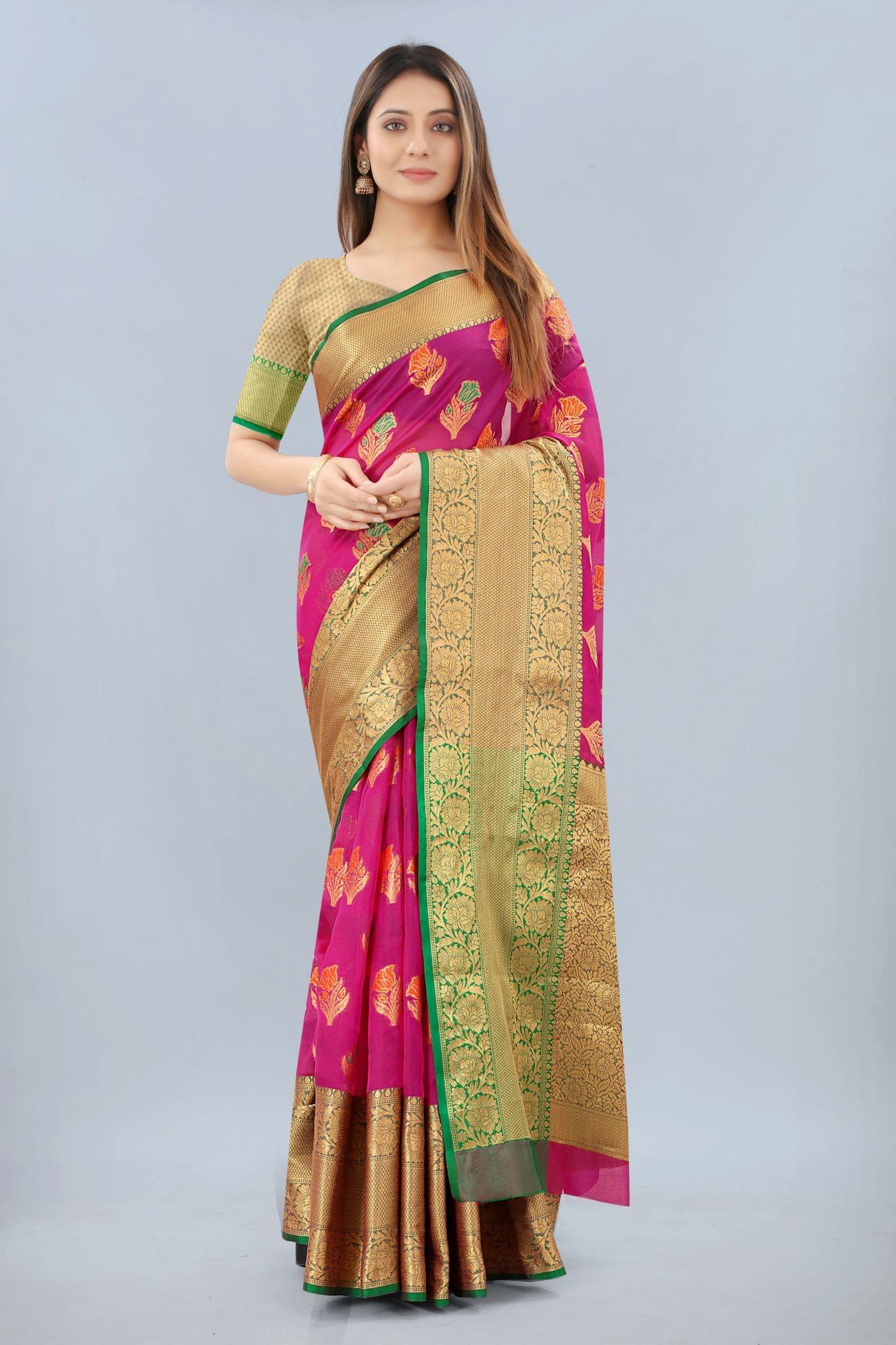 Silk Zone Women's Banarasi Silk Woven Pink Saree