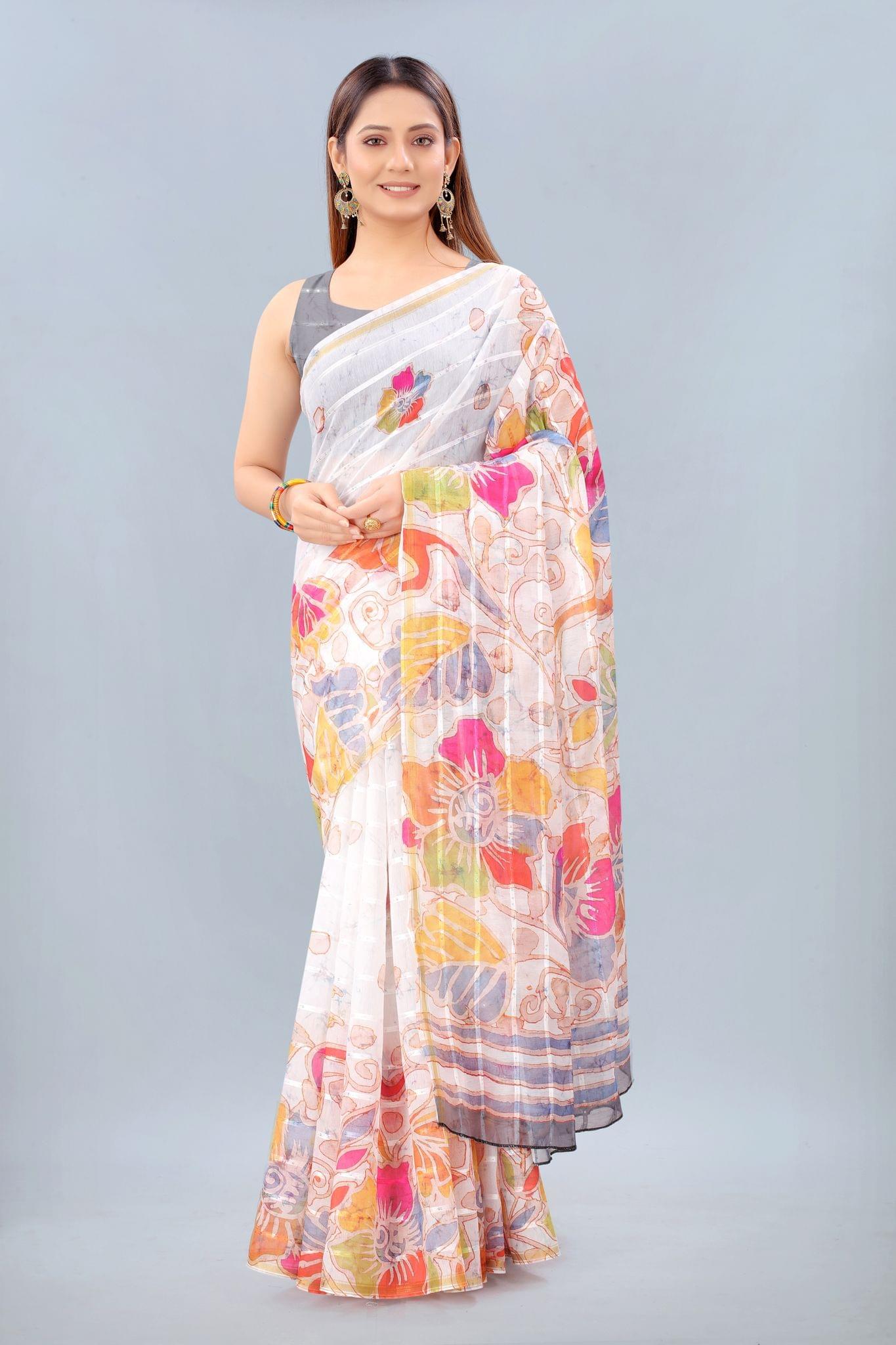 Silk Zone Women's Cotton Digital Print Zari Sequin Woven Black Saree