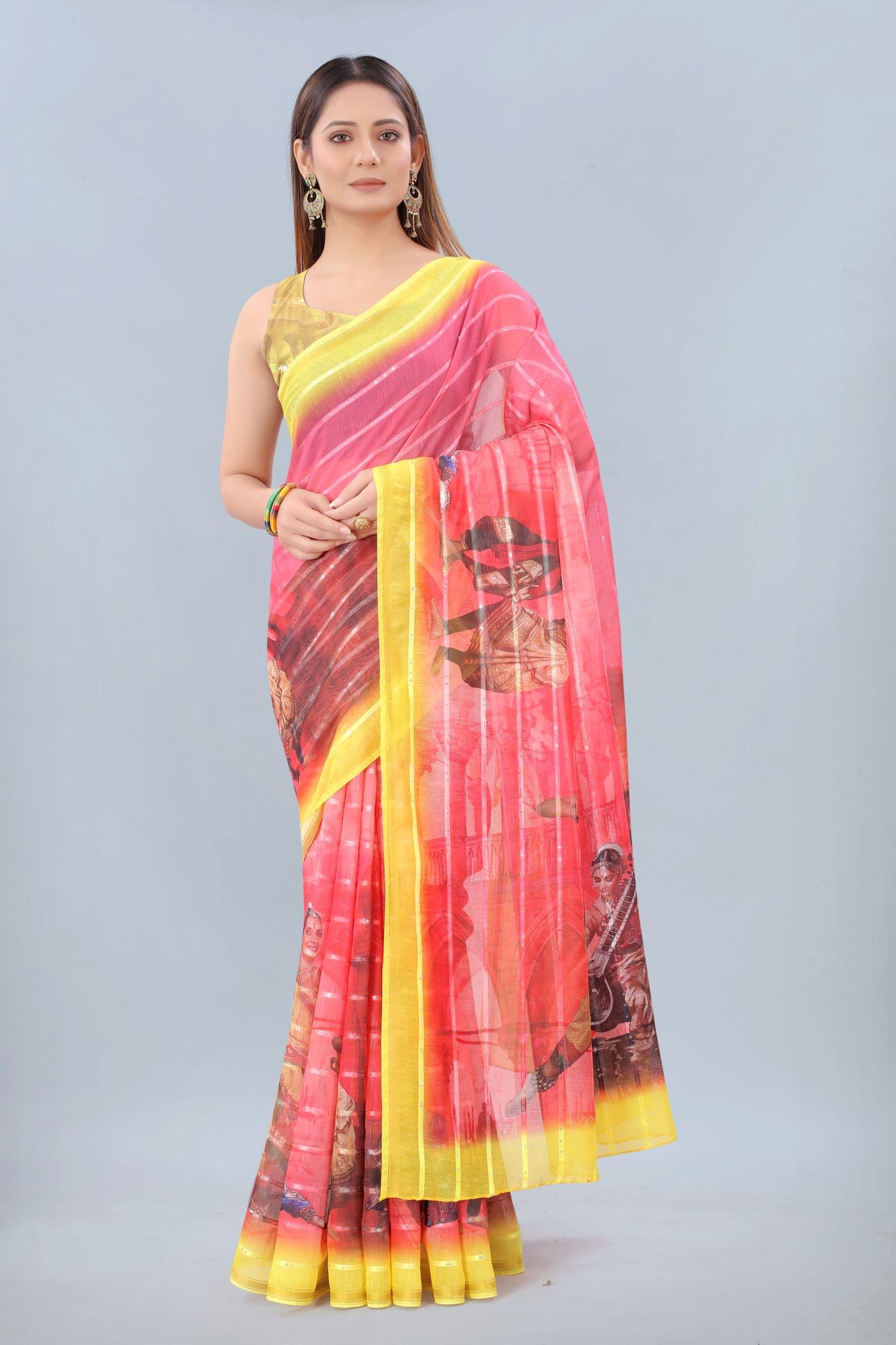 Silk Zone Women's Cotton Digital Print Zari Sequin Woven Black Saree