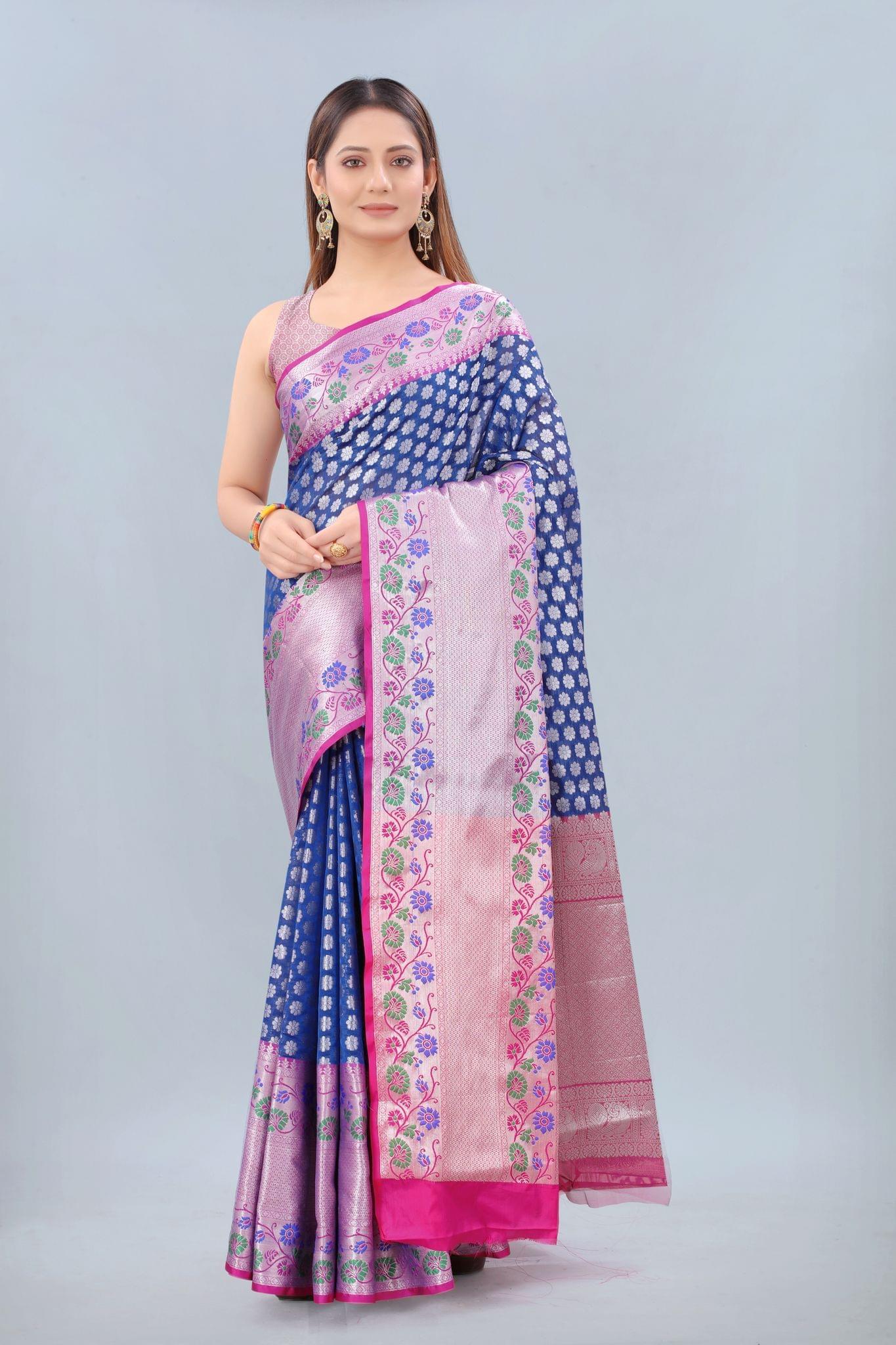 Silk Zone Women's Cotton Digital Print Zari Sequin Woven Black Saree
