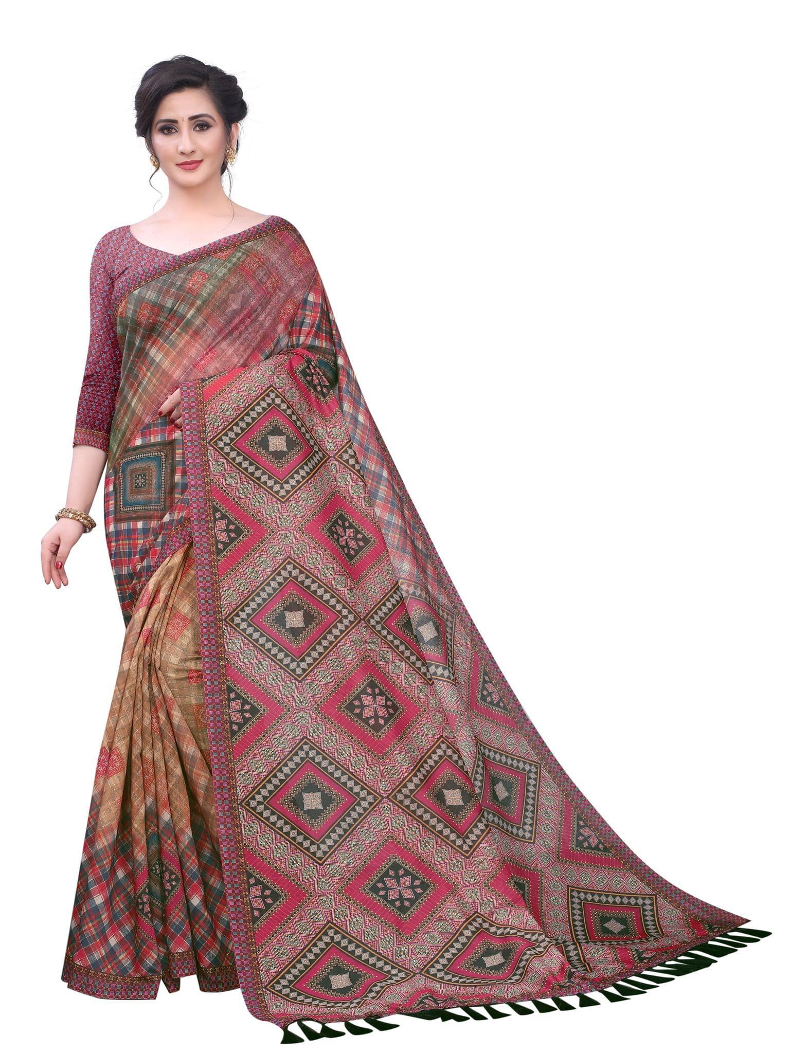 Silk Zone Women's Cotton Blend Digital Printed Saree With Unstitched Blouse Piece