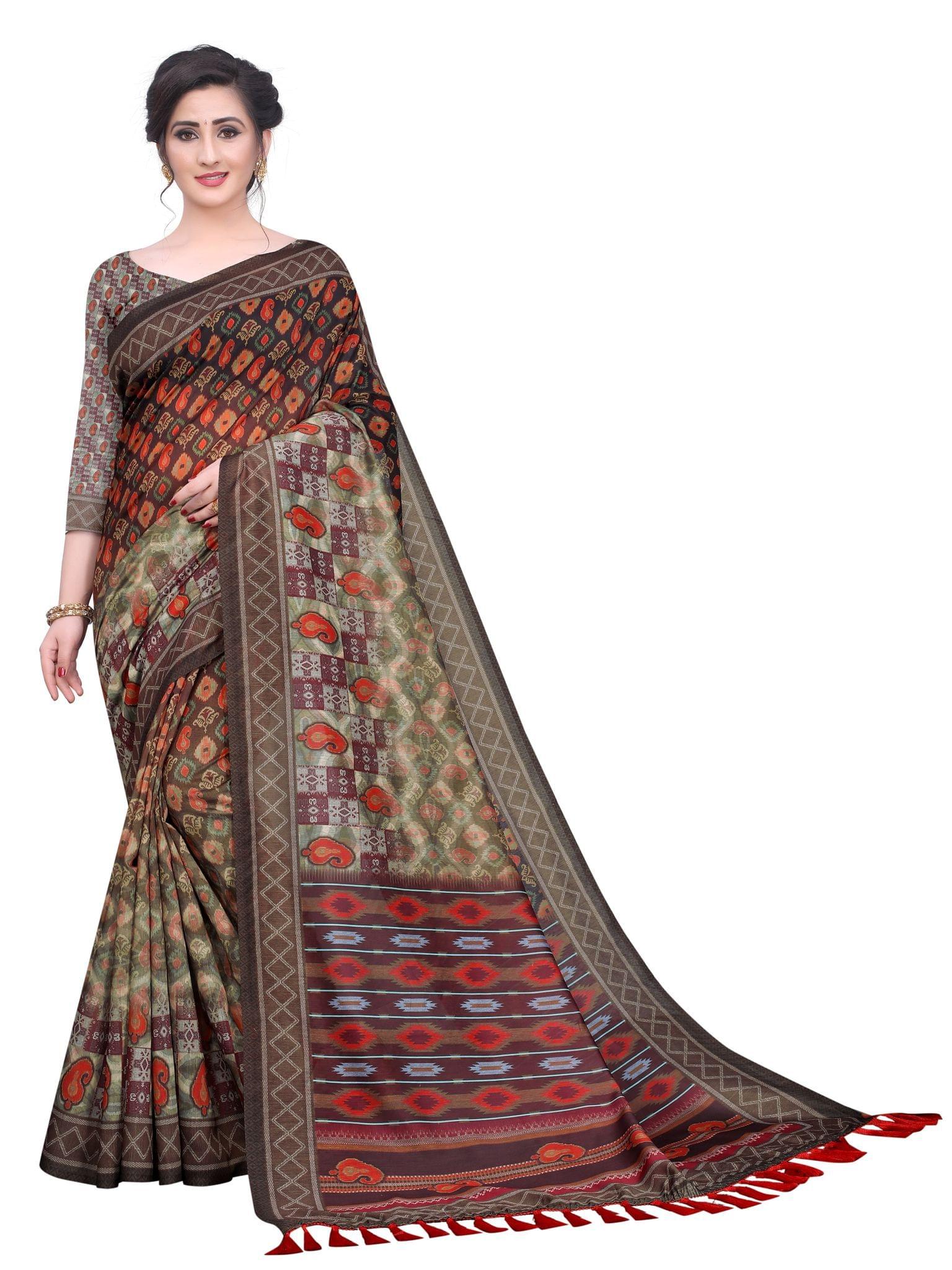 Silk Zone Women's Cotton Blend Digital Printed Multicolor Saree With Unstitche Blouse Piece