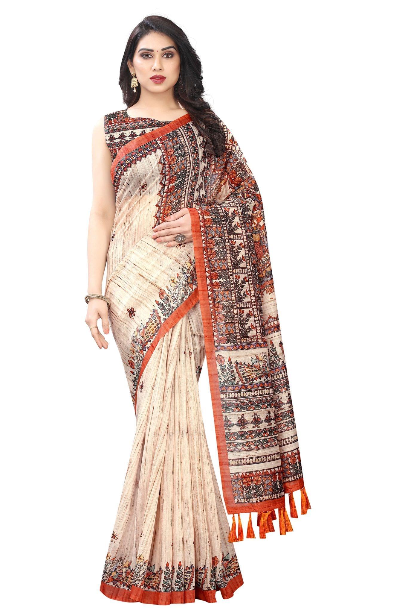 Silk Zone Women's Cotton Digital Printed Saree With Unstitche Blouse Piece