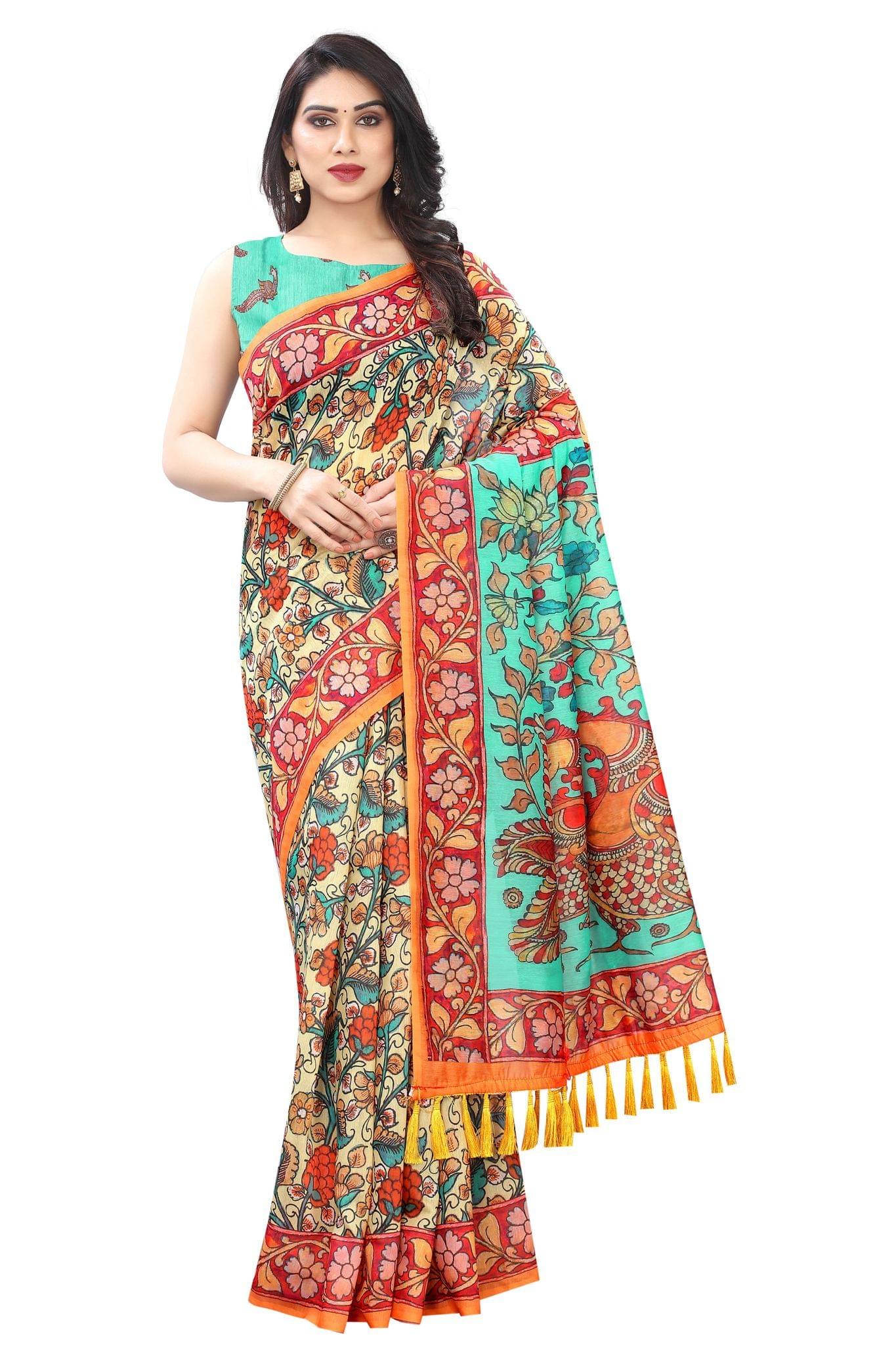 Silk Zone Women's Chanderi Cotton Saree With Blouse Piece