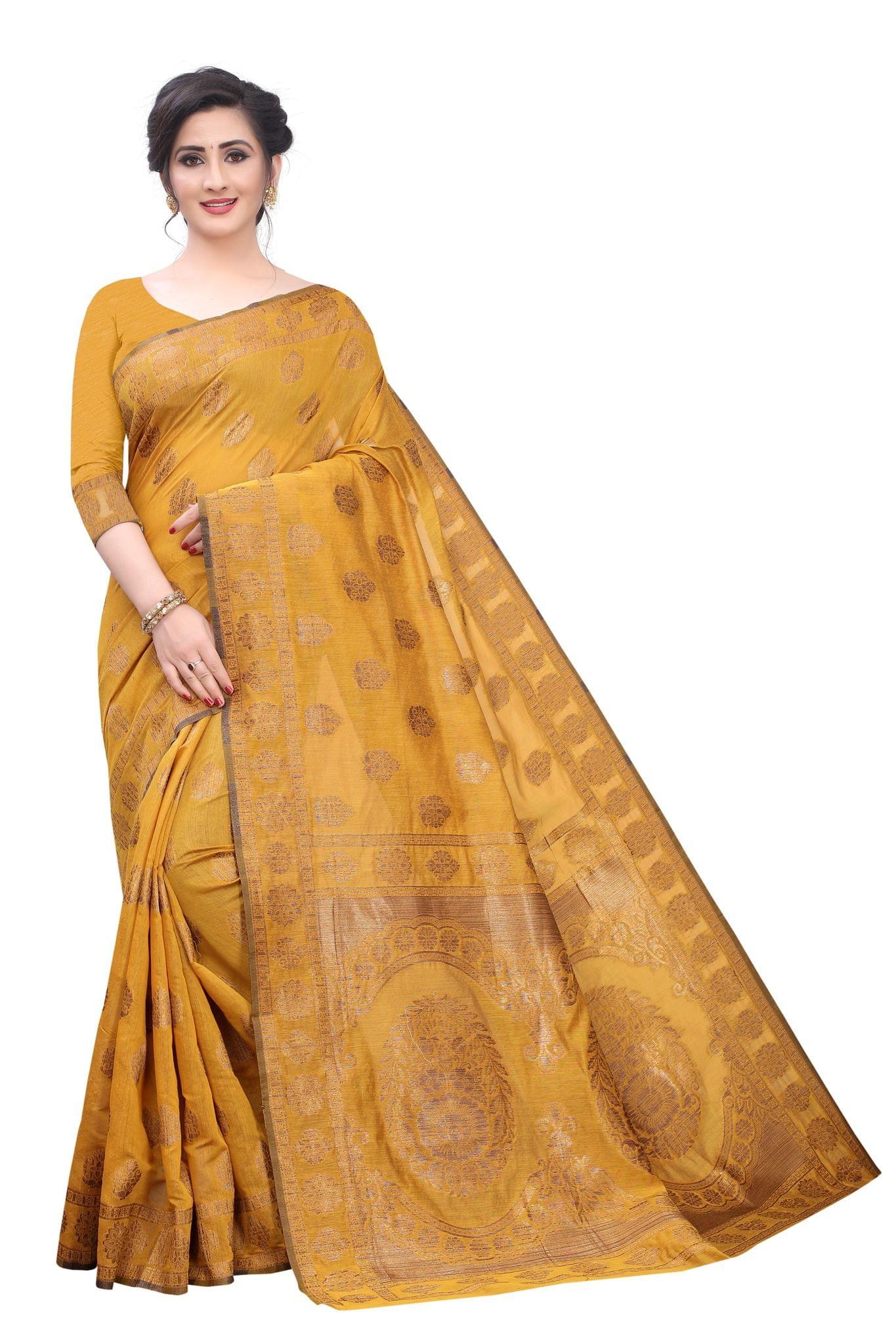 Silk Zone Women's Cotton Blend Woven Banarasi Saree with Blouse Piece