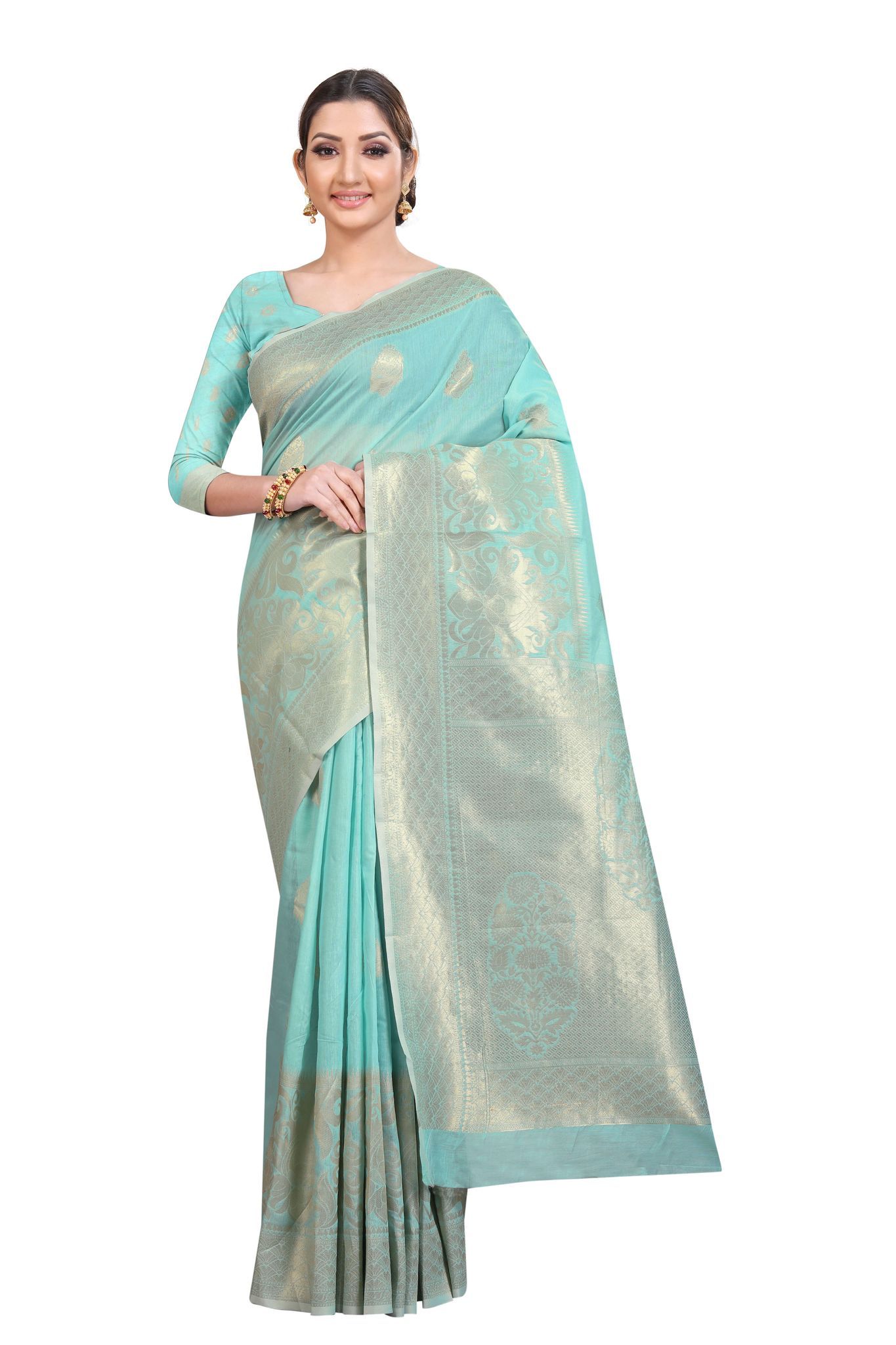 Silk Zone Women's Jamdani Cotton Woven Silk Saree with Blouse Piece