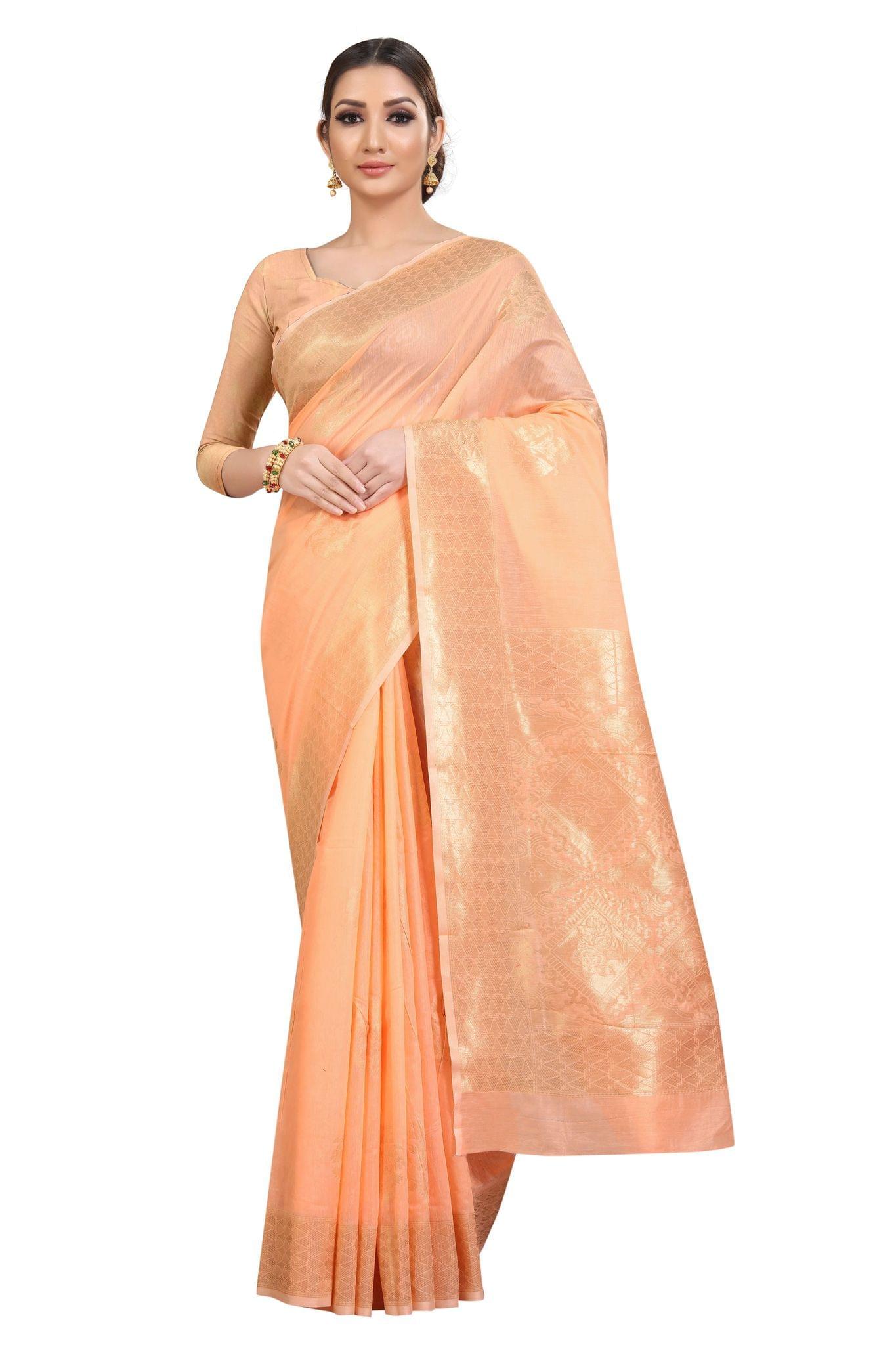 Silk Zone Women's Jamdani Cotton Woven Silk Saree with Blouse Piece