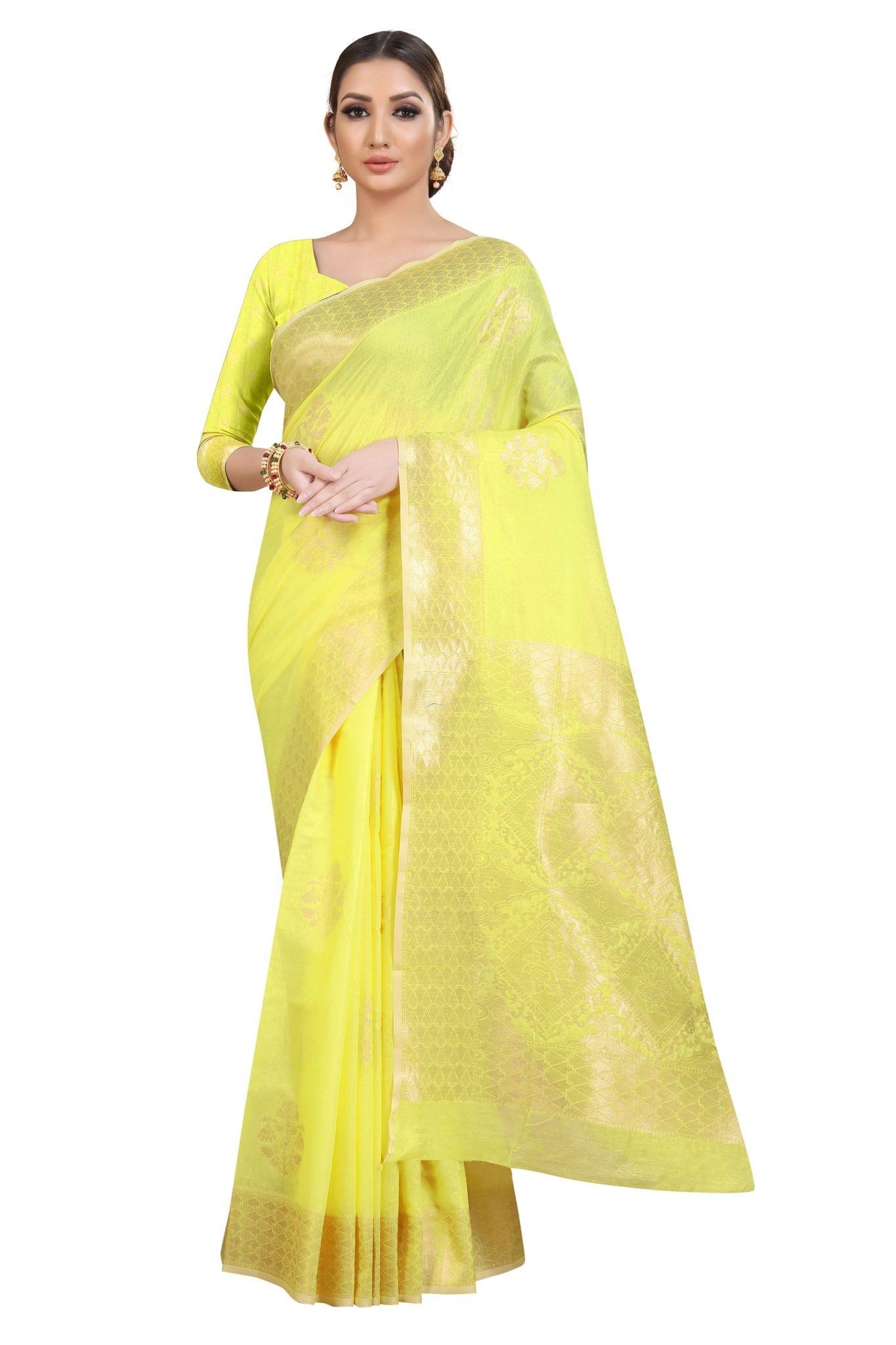 Silk Zone Women's Jamdani Cotton Woven Silk Saree with Blouse Piece