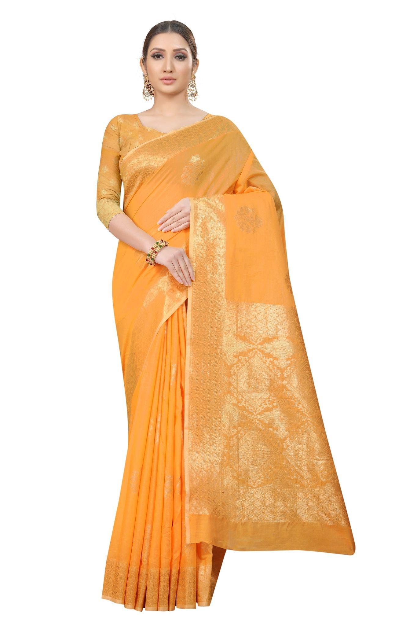 Silk Zone Women's Jamdani Cotton Woven Silk Saree with Blouse Piece