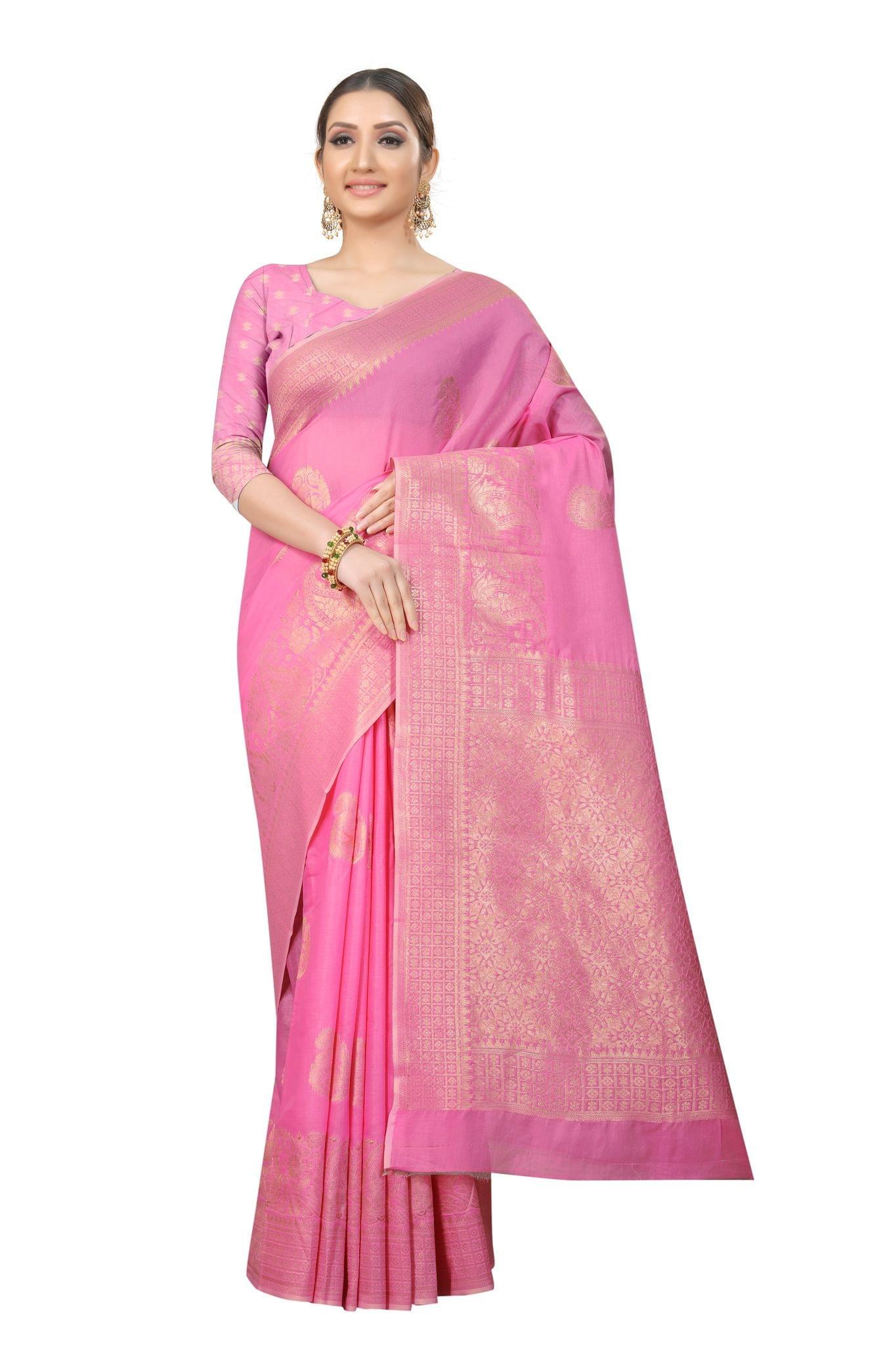 Silk Zone Women's Jamdani Cotton Woven Silk Saree with Blouse Piece