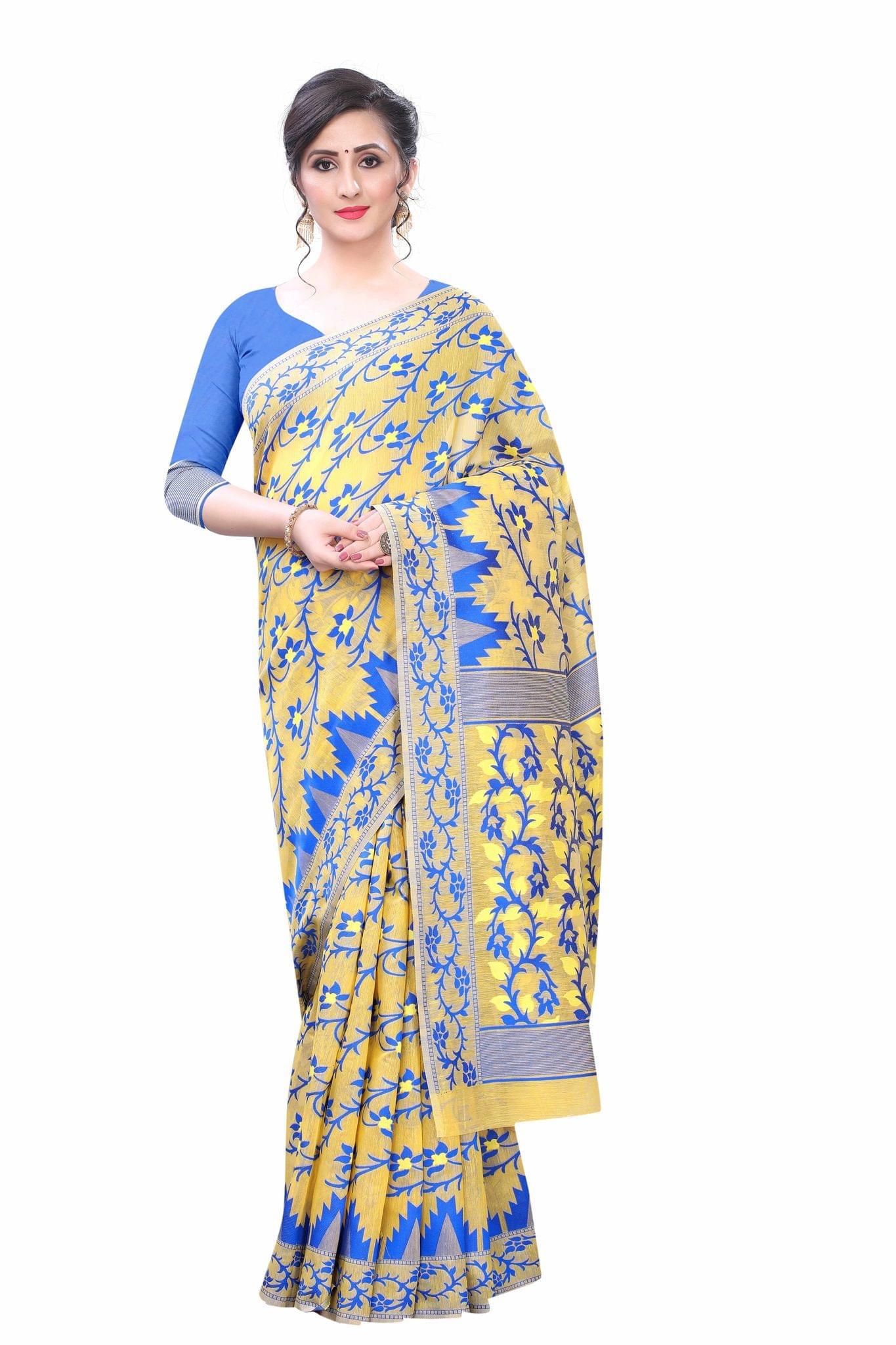 Silk Zone Women's Jamdani Cotton Blend Woven Saree
