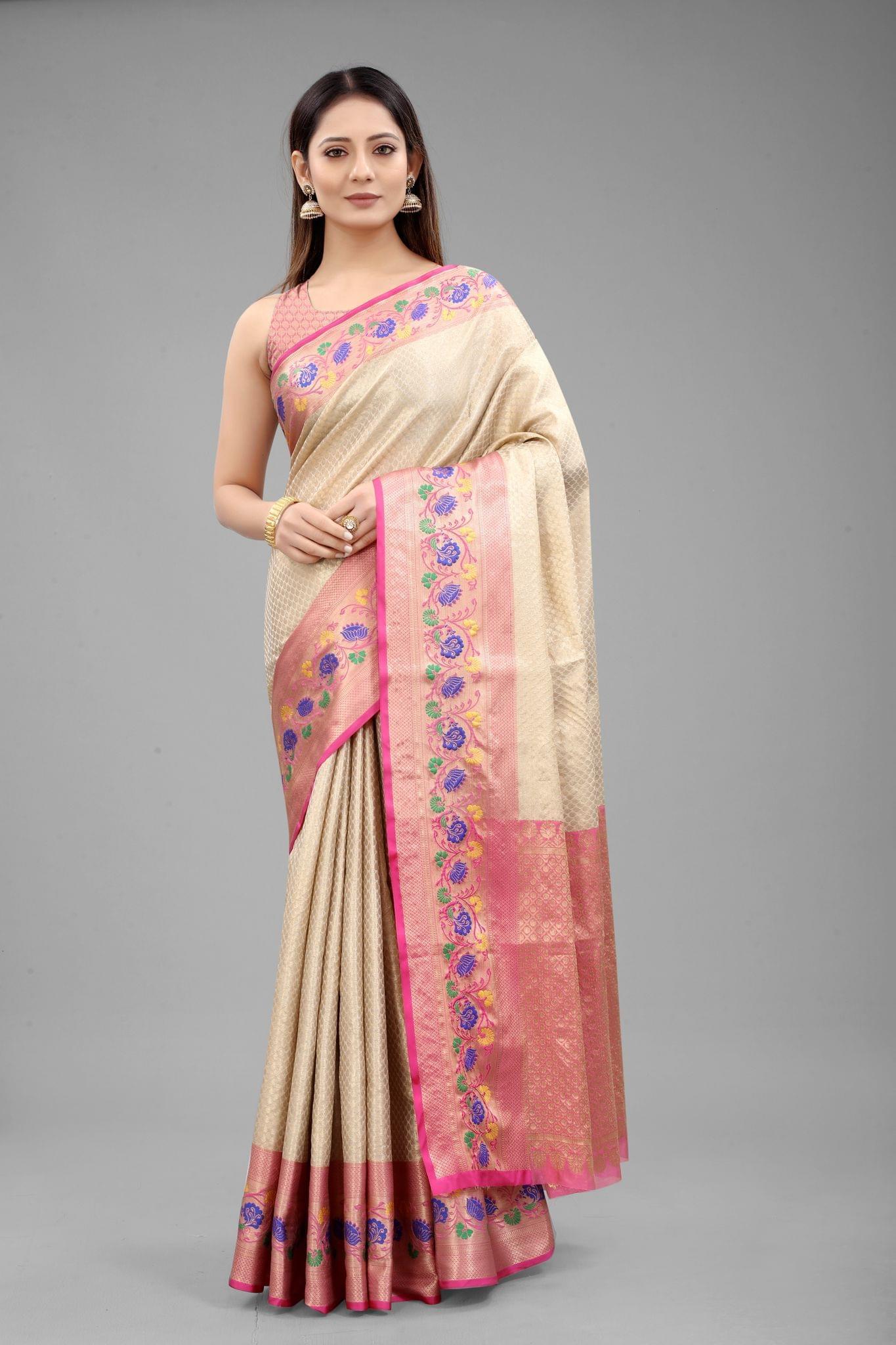 Silk Zone Women's Kanjiwaram Silk Woven Saree With Unstiched Blouse Piece