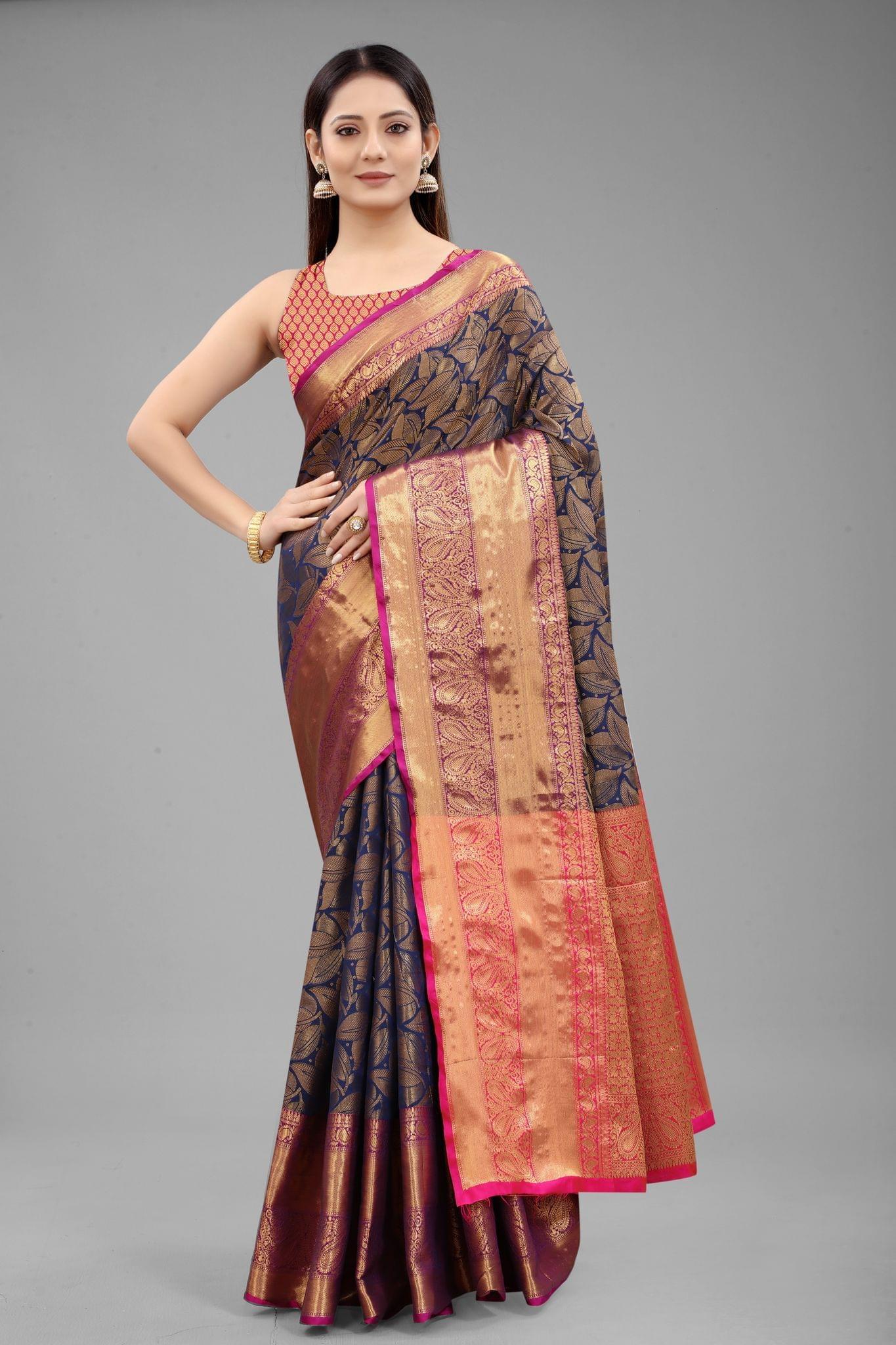 Silk Zone Women's Banarasi Silk Woven Saree With Unstiched Blouse Piece