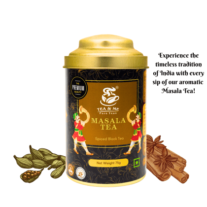 Tea & Me Masala Tea Blended CTC with finest Indian spices Black Pepper, Cardamom, Cinnamon, Ginger, Masala Chai Tin Tea & Me Masala Tea Blended CTC with finest Indian spices Black Pepper, Cardamom, Cinnamon, Ginger, Masala Chai Tin