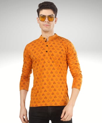 BLUEFICUS Men's Jai Shree Ram Printed Cotton Round Neck Full Sleeves T-Shirt (Mustard)