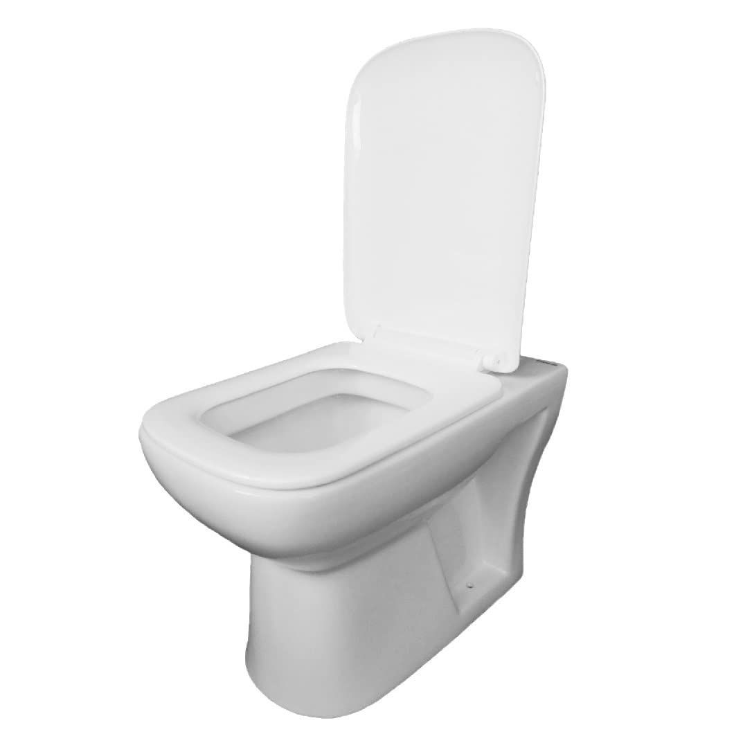 Belmonte Ceramic Floor Mounted European Water Closet/One Piece Western Toilet Commode/WC/EWC Square S Trap 100mm / 4 Inch with Slow Motion/Soft Close Slim Seat Cover 55cm x 36cm x 40cm (White)