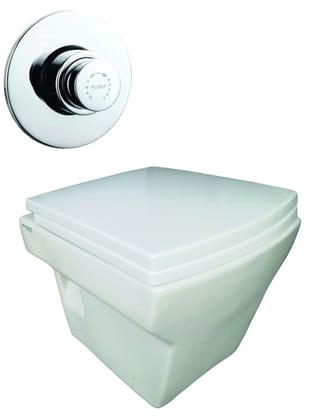 Belmonte Ceramic Wall Hung Water Closet - Square Design with Soft Close Seat Cover and Flush Valve - White Belmonte Ceramic Wall Hung Water Closet - Square Design with Soft Close Seat Cover and Flush Valve - White