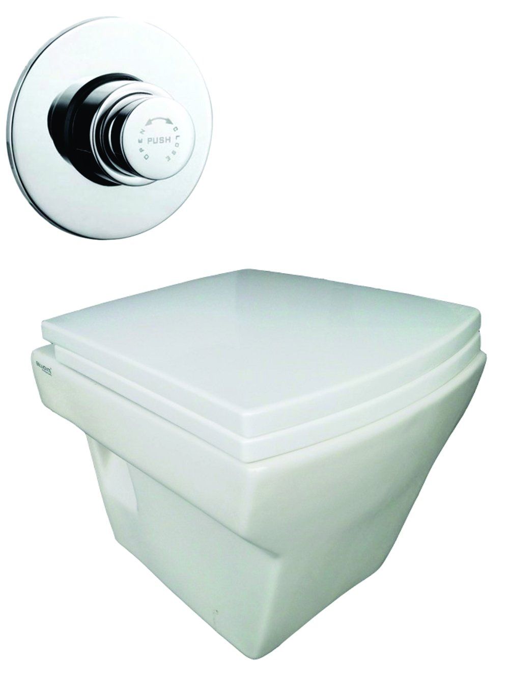 Belmonte Ceramic Wall Hung Water Closet - Square Design with Soft Close Seat Cover and Flush Valve - White