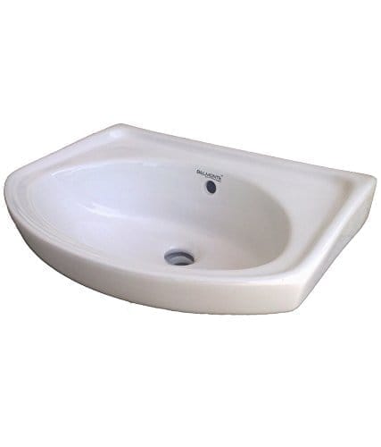 Belmonte Wall Mount Ceramic Wash Basin, Glossy White, 18"x12" Size, Semi-Punched Tap Hole, Overflow Hole, for Bathroom/Toilet/Washroom