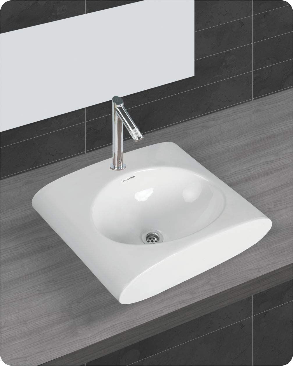 Belmonte Ceramic Wall Hung cup Table Top Wash Basin for Bathroom Slona 20 Inch x 16 Inch - White