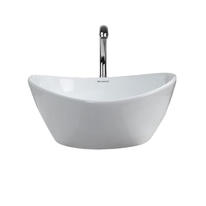 Belmonte Ceramic Glossy Bathroom Basin Oval Shape Table Top, Over Counter Vessel Sink, Wash Basin Woizer for Washroom, Toilet (White, 16 x 14 Inch)