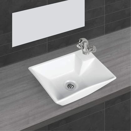 Belmonte Over Counter Vessel Sink Wash Basin, White, Glossy Finish