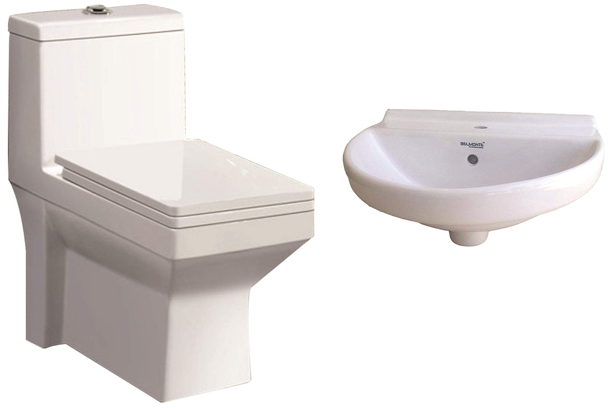 Belmonte Ceramic Floor Mounted One Piece Western Toilet Commode Water Closet Ripone Outlet Location Floor Side Bottom S Trap Distance 225mm 9 Inch with Wash Basin - White