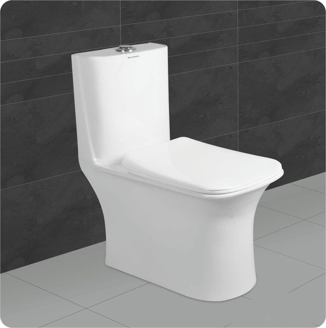 Belmonte Ceramic One Piece Western Toilet/Commode/Water Closet/EWC Crenza S Trap 230mm / 9 Inch with Syphonic Rimless Tornado Flushing