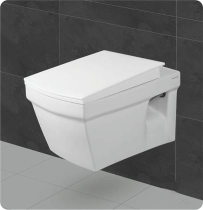 Belmonte Ceramic Wall Hung Rimless Western Toilet/Commode/Water Closet/WC Crenza with Soft Close Slim Seat Cover 51cm x 36cm x 34cm - White