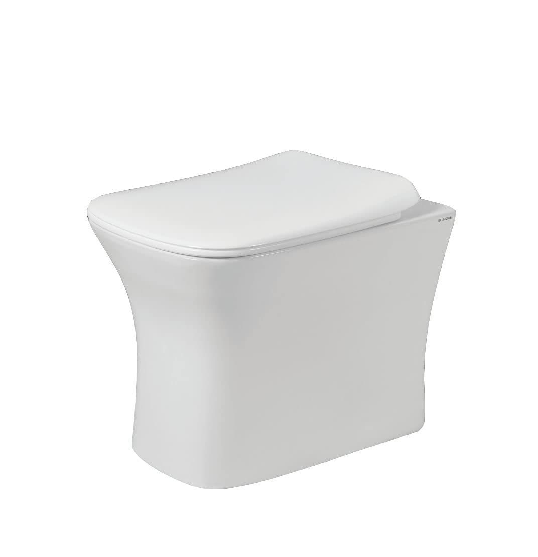 Belmonte Ceramic Floor Mounted European Water Closet/One Piece Western Toilet Commode/WC/EWC Battle S Trap with Slow Motion/Soft Close Seat Cover 51cm x 35cm x 39cm