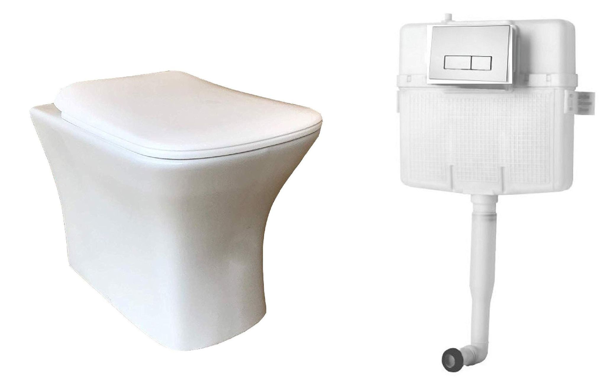 Belmonte Combo of Floor Mounted Western Toilet/Commode/EWC Battle S Trap with Slim Soft Close Seat Cover and 80mm Thick Dual Flush Concealed Cistern/Flush Tank with Push Flush Plate