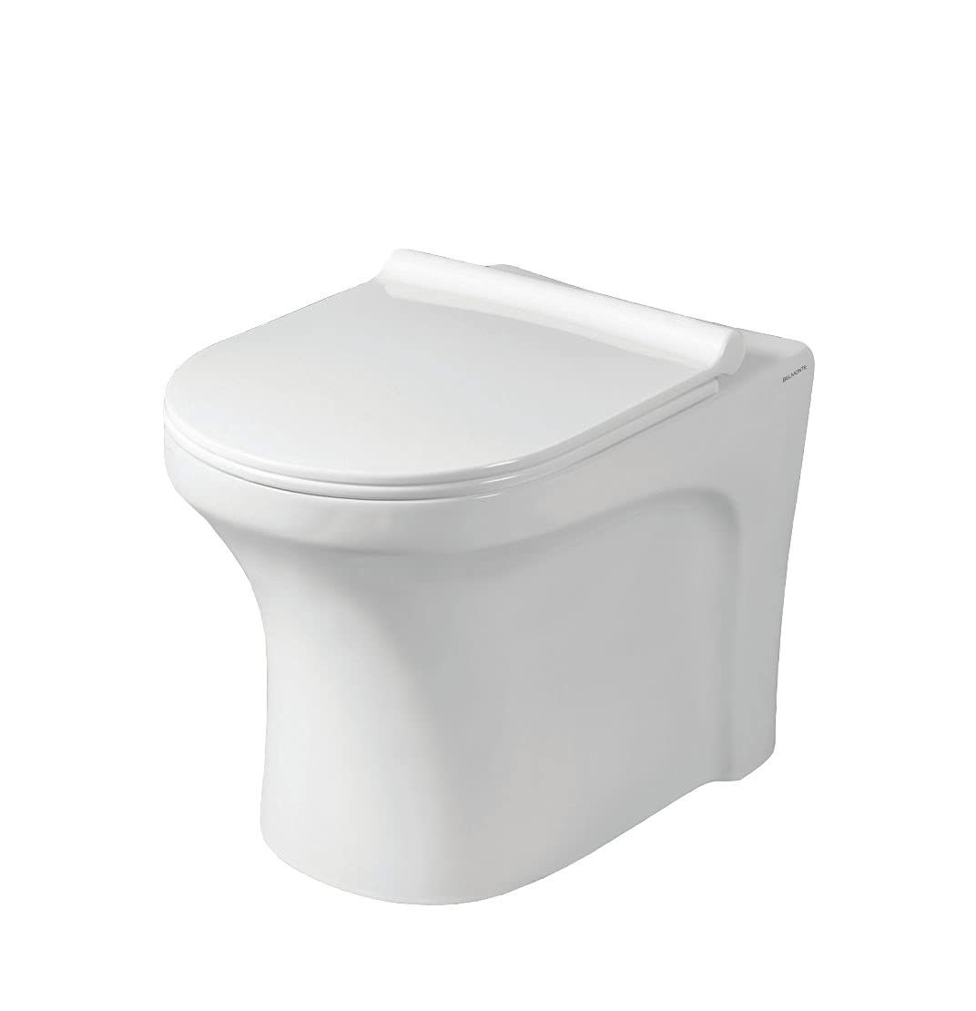 Belmonte Ceramic Floor Mounted European Water Closet/One Piece Western Toilet Commode/WC/EWC Retro S Trap 100mm / 4 Inch with Slow Motion/Soft Close Slim Seat Cover 53cm x 36cm x 40cm