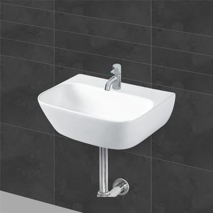 Belmonte Prime Wall Mounted/Table Top Wash Basin - White Ceramic, Glossy Finish, Punched Tap Hole, 17x12x5 Inch
