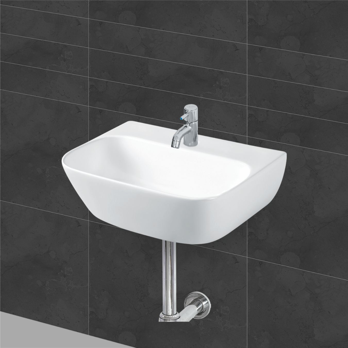 Belmonte Prime Wall Mounted/Table Top Wash Basin - White Ceramic, Glossy Finish, Punched Tap Hole, 17x12x5 Inch