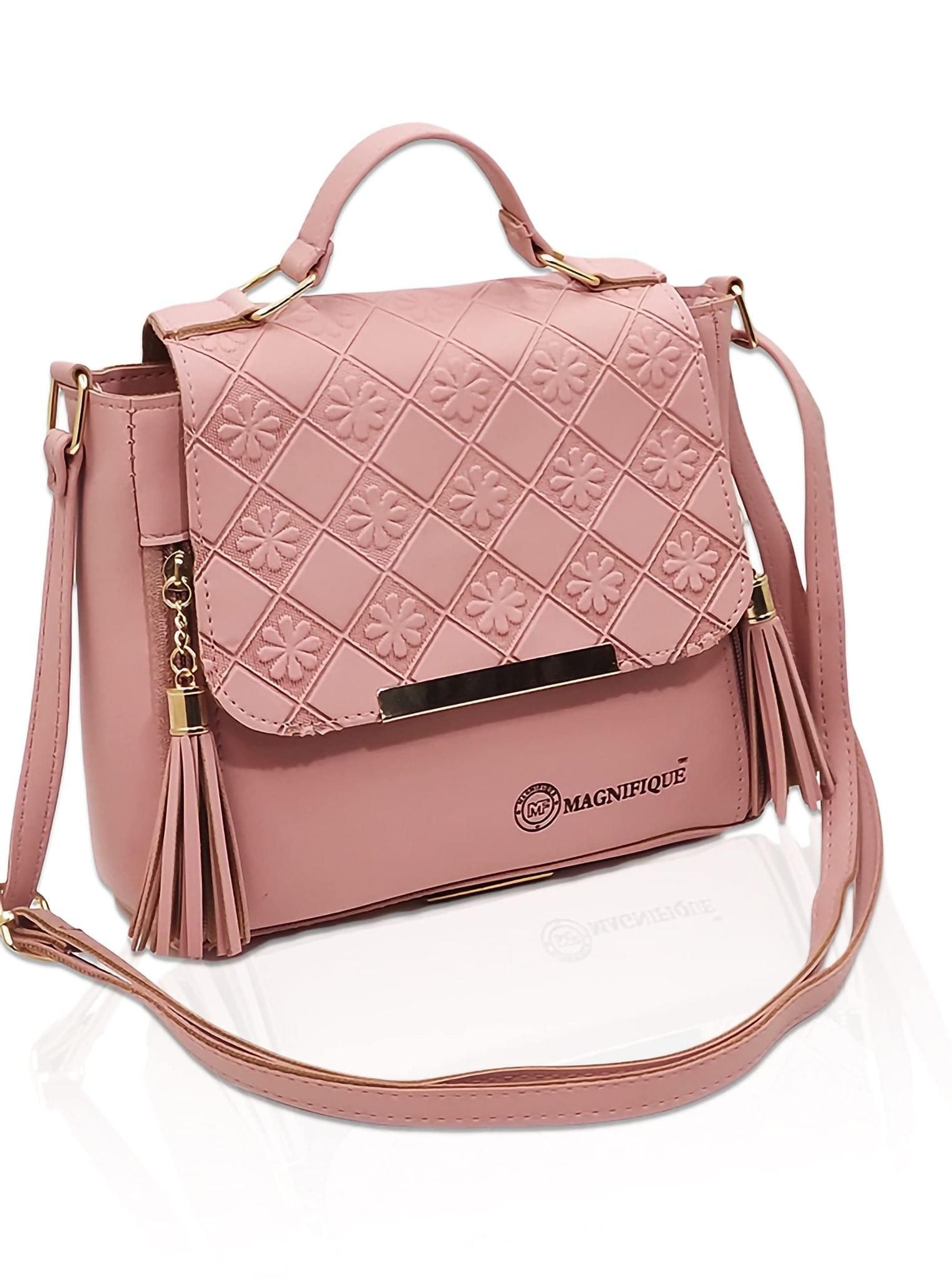 Magnifique Women's Hand/Sling/Side Bag/purse Polyurethane Western (Pink)