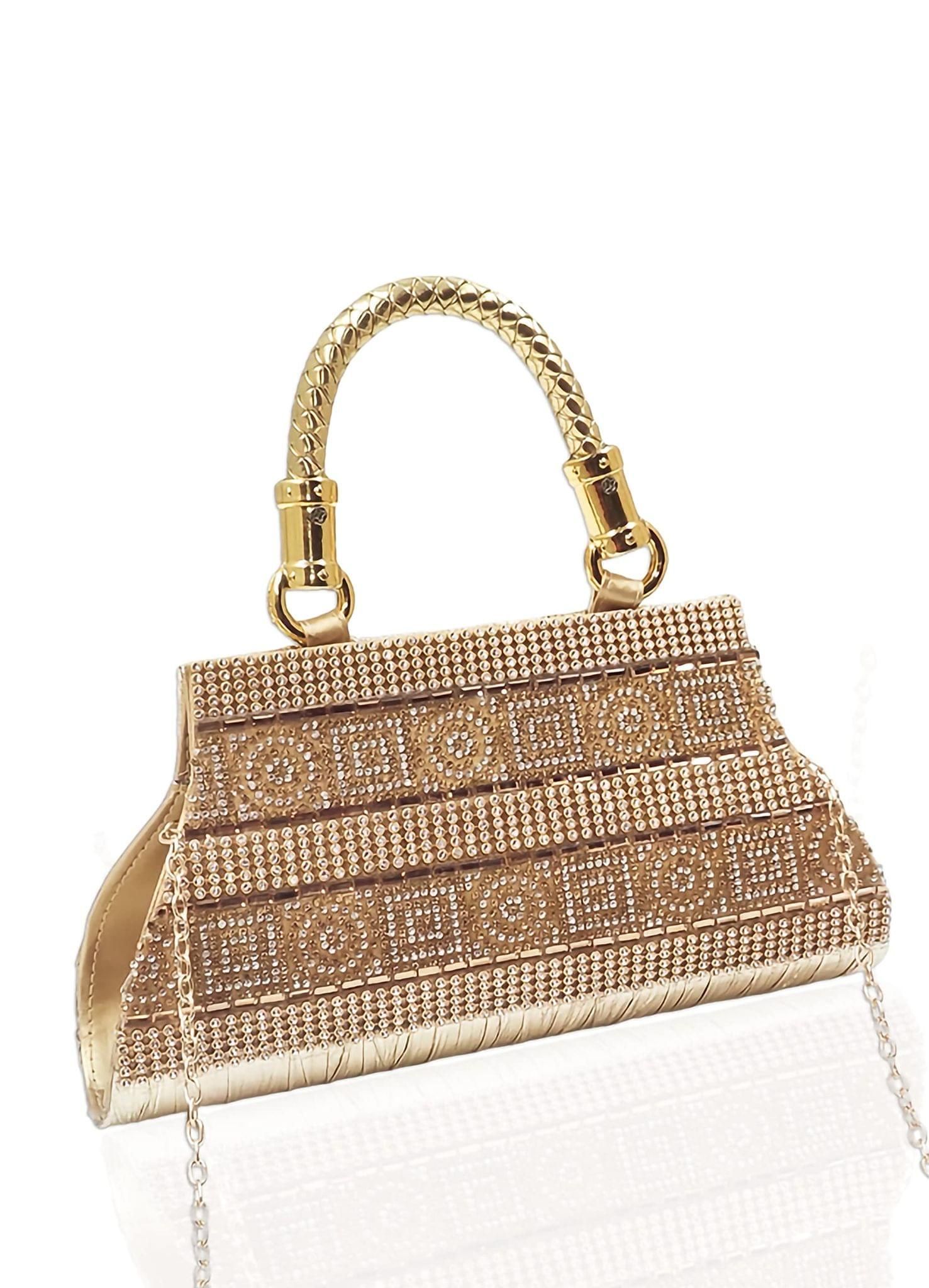 Magnifique Women's Hand/Sling/Side Bag/purse Polyurethane Western (Gold)