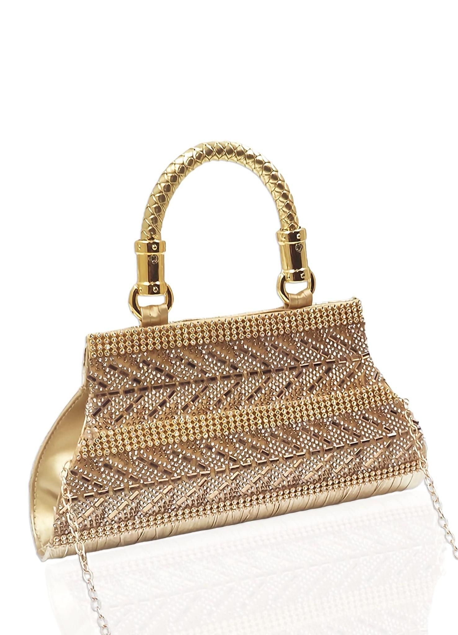 Magnifique Women's Hand/Sling/Side Bag/purse Polyurethane Western (Gold)