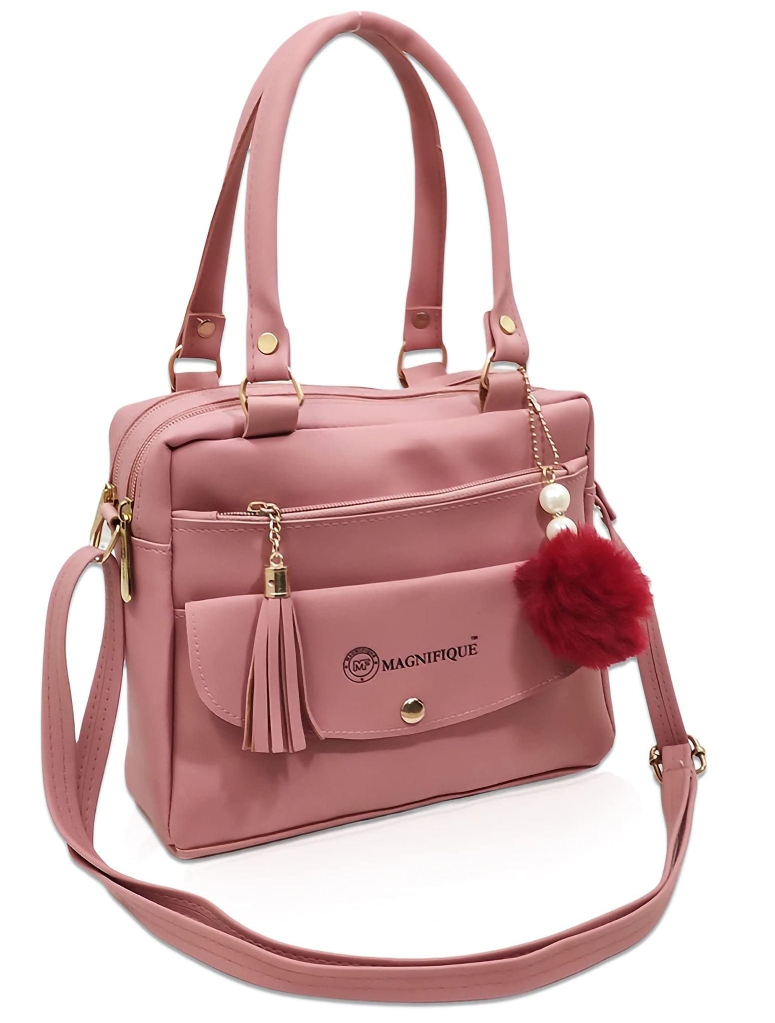 Magnifique Women's Hand/Sling/Side Bag/purse Polyurethane Western (Pink)