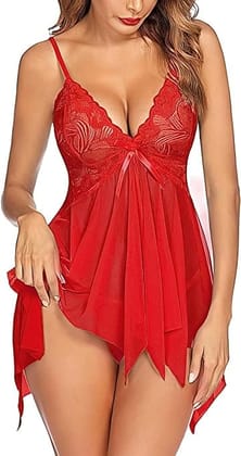 FASHION BONES - Babydoll Honeymoon First Night Dress With G-String Panty Lingerie Wear For Women and Ladies Red 1pc FASHION BONES - Babydoll Honeymoon First Night Dress With G-String Panty Lingerie Wear For Women and Ladies Red 1pc