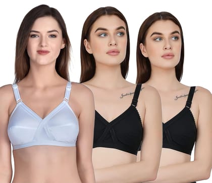 FASHION BONES Women's Cotton Cross Bra for Women and Girls | Full Coverage, Non-Padded | Daily Use Cotton Bra | 2 Black-1 White (Combo of 3) FASHION BONES Women's Cotton Cross Bra for Women and Girls | Full Coverage, Non-Padded | Daily Use Cotton Bra | 2 Black-1 White (Combo of 3)