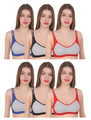 FASHION BONES Combo Pack of 6 Sports Non Padded Wire Free Bra Yoga Gym Stretch Workout Cotton Bra for Women & Girls FASHION BONES Combo Pack of 6 Sports Non Padded Wire Free Bra Yoga Gym Stretch Workout Cotton Bra for Women & Girls